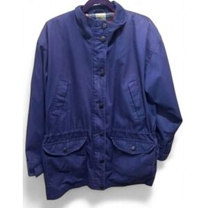 Cabin Creek Women's Parka Coat L Navy Blue Flannel‎ Lined Adjustable Warm